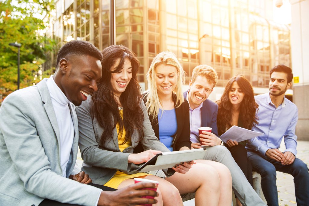 group of young people working